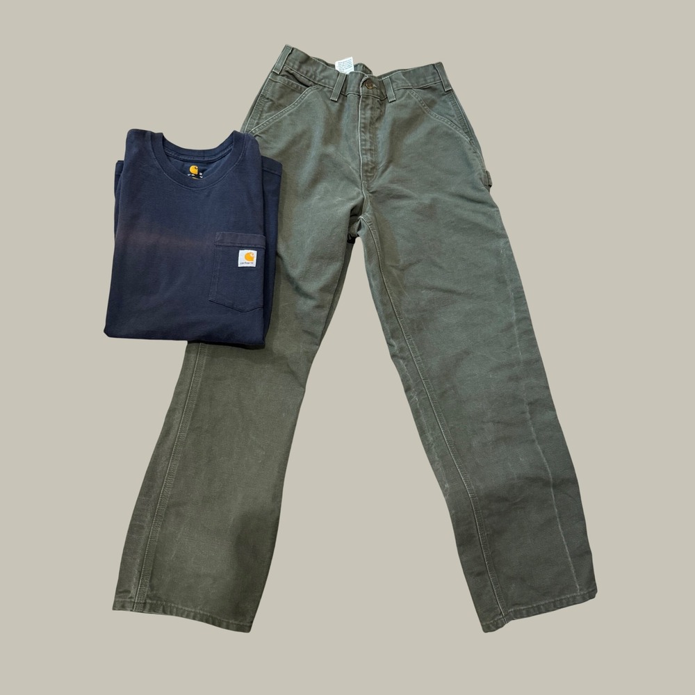 Carhartt Men Distressed Workwear Lot Navy Pocket Tee M Army Green Pants 30x30